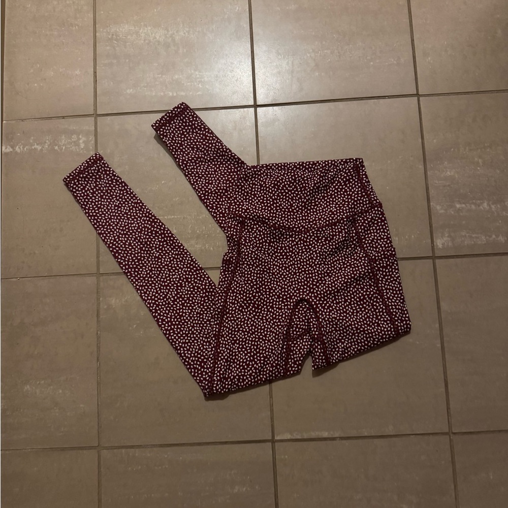 BuffBunny High-Waist Maroon & White Dot Leggings with Pockets